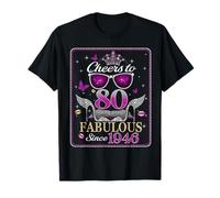 Womens Cheers to 80 Years Old EST 1946 80th Birthday Queen Camiseta