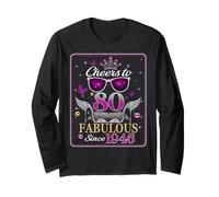 Womens Cheers to 80 Years Old EST 1946 80th Birthday Queen Manga Larga