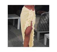 Women's Chiffon Sheer Bikini Cover Up Wrap Scarf Swimwear Apron Dress Solid Color Ruffle Casual Beach Dress--red-(niubi)