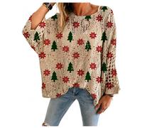 Women's Christmas Crochet Knit Sweater Loose Batwing Sleeve Pullover