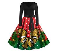 Womens Christmas Dress Xmas Party Costume Snowman Swing Dresses Long Sleeve Cocktail Dress Novelty Printed Costume Christmas Dresses for Women UK Ladies Xmas Outfit (03 Red, XL)