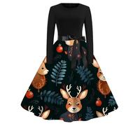 Womens Christmas Dress Xmas Party Costume Snowman Swing Dresses Long Sleeve Cocktail Dress Novelty Printed Costume Christmas Dresses for Women UK Ladies Xmas Outfit (12 A-Coffee, XXL)