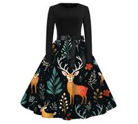 Womens Christmas Dress Xmas Party Costume Snowman Swing Dresses Long Sleeve Cocktail Dress Novelty Printed Costume Christmas Dresses for Women UK Ladies Xmas Outfit (14 A-Orange, XL)