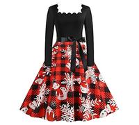 Womens Christmas Dress Xmas Party Costume Snowman Swing Dresses Long Sleeve Cocktail Dress Novelty Printed Costume Christmas Dresses for Women UK Ladies Xmas Outfit (B-G, XXL)