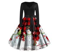 Womens Christmas Dress Xmas Party Costume Snowman Swing Dresses Long Sleeve Cocktail Dress Novelty Printed Costume Christmas Dresses for Women UK Ladies Xmas Outfit (XXL)