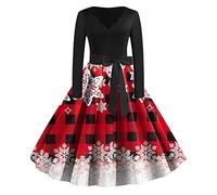 Womens Christmas Dress Xmas Party Costume Snowman Swing Dresses Long Sleeve Cocktail Dress Novelty Printed Costume Christmas Dresses for Women UK Ladies Xmas Outfit (2-White, XXL)