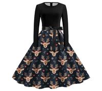 Womens Christmas Dress Xmas Party Costume Snowman Swing Dresses Long Sleeve Cocktail Dress Novelty Printed Costume Christmas Dresses for Women UK Ladies Xmas Outfit (19 B-Navy, XL)