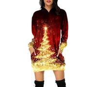Women's Christmas Sweatshirts Dress Tree Print Xmas Tops Long Sleeve Crewneck Pullover Funny Graphic Blouse Loose Jumpers Fall Winter Tunic with Pocket C-23