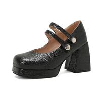 Womens Chunky Alto Tacón Ancho Square Punta Redonda Plataforma Mary Jane Pumps Dress Oficina Zapatos para Mujer Niñas Señoras Negro Numero 40