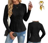 Women's Chunky Crew Neck Long Sleeve Knit Top,Fall Winter Casual Soft Lightweight Knitted Sweater,Fitted Tunic Knit Tops (FR/ES, Letras, XL, Regular, Regular, Black)