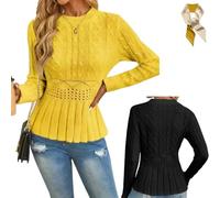Women's Chunky Crew Neck Long Sleeve Knit Top,Fall Winter Casual Soft Lightweight Knitted Sweater,Fitted Tunic Knit Tops (FR/ES, Letras, M, Regular, Regular, Yellow)