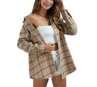 Womens Classic Plaid Shirt Long Sleeve Cotton Button Down Up Shirts Stylish Oversized Loose Fit Blouse V Neck Tops