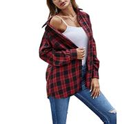 Womens Classic Plaid Shirt Long Sleeve Cotton Button Down Up Shirts Stylish Oversized Loose Fit Blouse V Neck Tops
