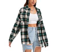 Womens Classic Plaid Shirt Long Sleeve Cotton Button Down Up Shirts Stylish Oversized Loose Fit Blouse V Neck Tops