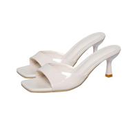 Women's Clear Heeled Sandals Ladies Transparent Round Open Toe Mules Flip-Flop Kitten Heels Slip On Pumps Stiletto Dressy Summer Mule High Heel Fashion Open Back Dress Wedding Shoes