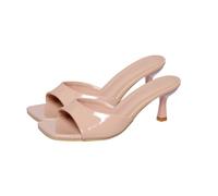 Women's Clear Heeled Sandals Ladies Transparent Round Open Toe Mules Flip-Flop Kitten Heels Slip On Pumps Stiletto Dressy Summer Mule High Heel Fashion Open Back Dress Wedding Shoes