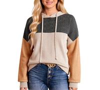 Women's Color Block Knit Hoodie Sweater Long Sleeve Ribbed Pullover Top Casual Loose Fit Fall Winter Warm Thick Knit Sweatshirt for Ladies