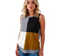Women's Color Block Sleeveless Tank Top Casual Round Neck Loose Fit Summer Vest Shirt Soft Breathable Tunic Blouse for Daily Wear Beach Vacation