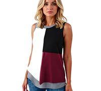Women's Color Block Sleeveless Tank Top Casual Round Neck Loose Fit Summer Vest Shirt Soft Breathable Tunic Blouse for Daily Wear Beach Vacation