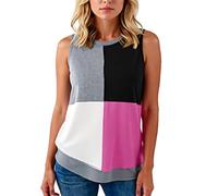 Women's Color Block Sleeveless Tank Top Casual Round Neck Loose Fit Summer Vest Shirt Soft Breathable Tunic Blouse for Daily Wear Beach Vacation