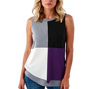 Women's Color Block Sleeveless Tank Top Casual Round Neck Loose Fit Summer Vest Shirt Soft Breathable Tunic Blouse for Daily Wear Beach Vacation