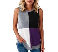 Women's Color Block Sleeveless Tank Top Loose Fit Round Neck Summer Top Soft Breathable Muscle tee for Workout Beach Vacation Wear