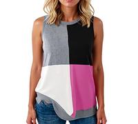 Women's Color Block Sleeveless Tank Top Loose Fit Round Neck Summer Top Soft Breathable Muscle tee for Workout Beach Vacation Wear