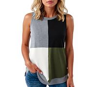 Women's Color Block Sleeveless Tank Top Loose Fit Round Neck Summer Top Soft Breathable Muscle tee for Workout Beach Vacation Wear