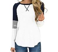 Womens Color Block T Shirts Casual Striped Long Sleeve Tunic Tops Round Neck Loose Top Blouse