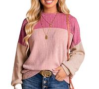 Women's Color Block Waffle Knit Sweatshirt Long Sleeve Crew Neck Pullover Casual Fall Winter Top Trendy Patchwork Sweater for Daily Wear