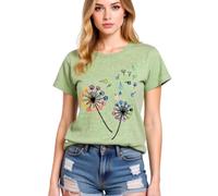 Women's Colorful Paw Print Dandelion T-Shirt Olive Green Short Sleeve Cute Animal Lover tee Summer Casual Top for Dog Mom Cat Lady Plus Size Soft Cotton