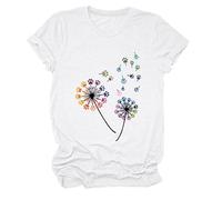 Women's Colorful Paw Print Dandelion T-Shirt Olive Green Short Sleeve Cute Animal Lover tee Summer Casual Top for Dog Mom Cat Lady Plus Size Soft Cotton