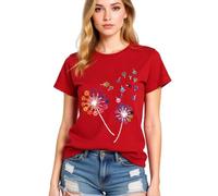 Women's Colorful Paw Print Dandelion T-Shirt Olive Green Short Sleeve Cute Animal Lover tee Summer Casual Top for Dog Mom Cat Lady Plus Size Soft Cotton