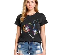 Women's Colorful Paw Print Dandelion T-Shirt Olive Green Short Sleeve Cute Animal Lover tee Summer Casual Top for Dog Mom Cat Lady Plus Size Soft Cotton