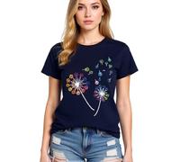 Women's Colorful Paw Print Dandelion T-Shirt Olive Green Short Sleeve Cute Animal Lover tee Summer Casual Top for Dog Mom Cat Lady Plus Size Soft Cotton