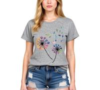 Women's Colorful Paw Print Dandelion T-Shirt Olive Green Short Sleeve Cute Animal Lover tee Summer Casual Top for Dog Mom Cat Lady Plus Size Soft Cotton