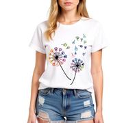Women's Colorful Paw Print Dandelion T-Shirt Olive Green Short Sleeve Cute Animal Lover tee Summer Casual Top for Dog Mom Cat Lady Plus Size Soft Cotton