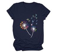 Women's Colorful Paw Print Dandelion T-Shirt Olive Green Short Sleeve Cute Animal Lover tee Summer Casual Top for Dog Mom Cat Lady Plus Size Soft Cotton
