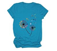 Women's Colorful Paw Print Dandelion T-Shirt Olive Green Short Sleeve Cute Animal Lover tee Summer Casual Top for Dog Mom Cat Lady Plus Size Soft Cotton