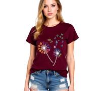 Women's Colorful Paw Print Dandelion T-Shirt Olive Green Short Sleeve Cute Animal Lover tee Summer Casual Top for Dog Mom Cat Lady Plus Size Soft Cotton