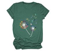Women's Colorful Paw Print Dandelion T-Shirt Olive Green Short Sleeve Cute Animal Lover tee Summer Casual Top for Dog Mom Cat Lady Plus Size Soft Cotton