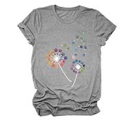 Women's Colorful Paw Print Dandelion T-Shirt Olive Green Short Sleeve Cute Animal Lover tee Summer Casual Top for Dog Mom Cat Lady Plus Size Soft Cotton
