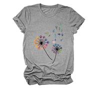 Women's Colorful Paw Print Dandelion T-Shirt Olive Green Short Sleeve Cute Animal Lover tee Summer Casual Top for Dog Mom Cat Lady Plus Size Soft Cotton