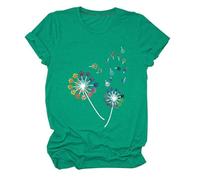Women's Colorful Paw Print Dandelion T-Shirt Olive Green Short Sleeve Cute Animal Lover tee Summer Casual Top for Dog Mom Cat Lady Plus Size Soft Cotton