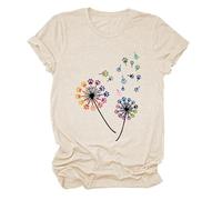 Women's Colorful Paw Print Dandelion T-Shirt Olive Green Short Sleeve Cute Animal Lover tee Summer Casual Top for Dog Mom Cat Lady Plus Size Soft Cotton