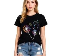 Women's Colorful Paw Print Dandelion T-Shirt Olive Green Short Sleeve Cute Animal Lover tee Summer Casual Top for Dog Mom Cat Lady Plus Size Soft Cotton