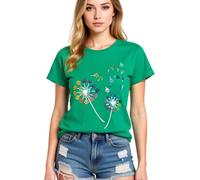 Women's Colorful Paw Print Dandelion T-Shirt Olive Green Short Sleeve Cute Animal Lover tee Summer Casual Top for Dog Mom Cat Lady Plus Size Soft Cotton
