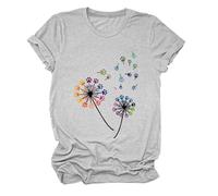 Women's Colorful Paw Print Dandelion T-Shirt Olive Green Short Sleeve Cute Animal Lover tee Summer Casual Top for Dog Mom Cat Lady Plus Size Soft Cotton