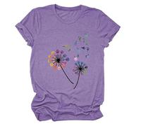 Women's Colorful Paw Print Dandelion T-Shirt Olive Green Short Sleeve Cute Animal Lover tee Summer Casual Top for Dog Mom Cat Lady Plus Size Soft Cotton
