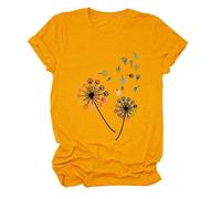 Women's Colorful Paw Print Dandelion T-Shirt Olive Green Short Sleeve Cute Animal Lover tee Summer Casual Top for Dog Mom Cat Lady Plus Size Soft Cotton